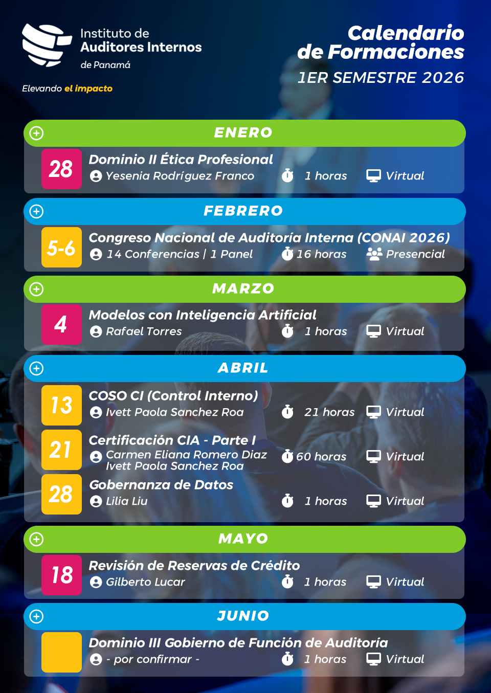 Calendario de Formaciones para el 1er semestre de 2026